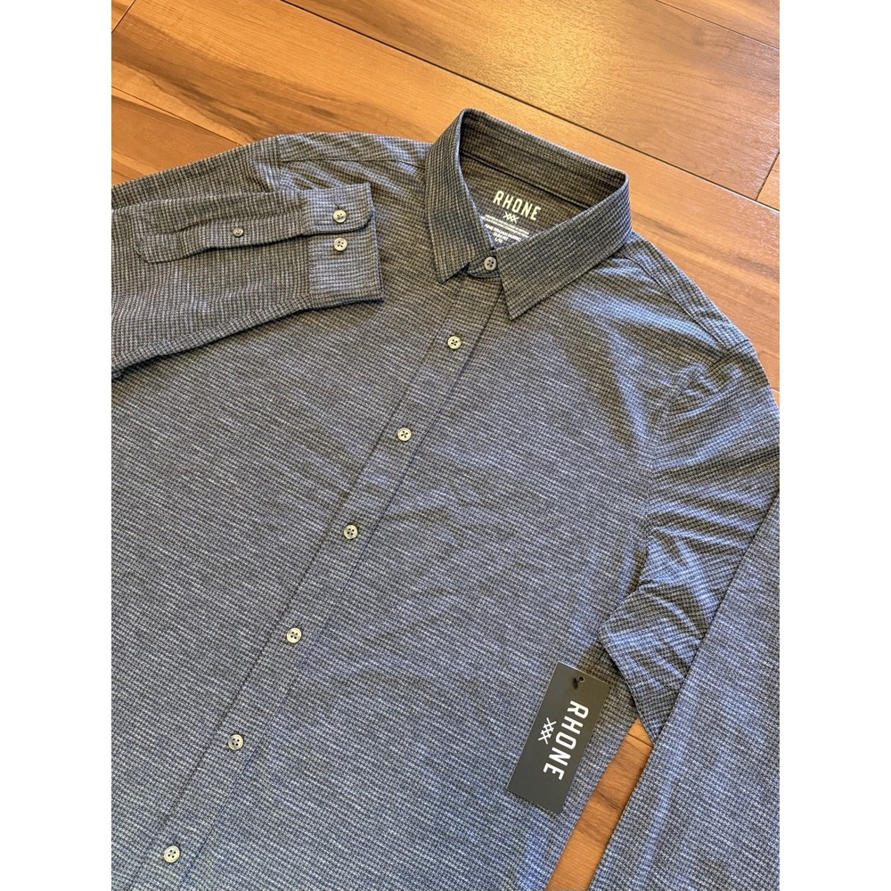 Rhone Commuter Dress Shirt Gray Houndstooth Fine Italian Slim Fit Men's Large